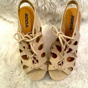 Tan wedges never worn!!!!